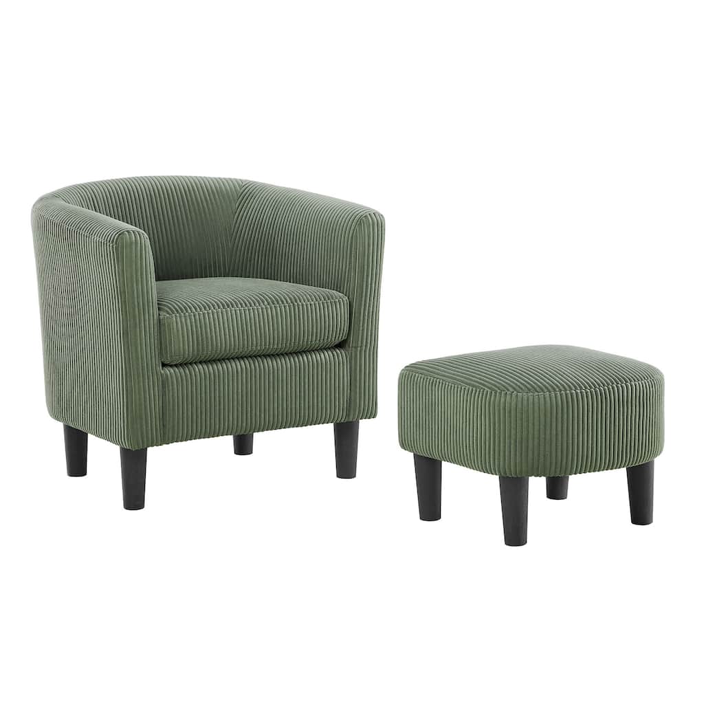 Modern Corduroy Upholstered Accent Chair with Ottoman