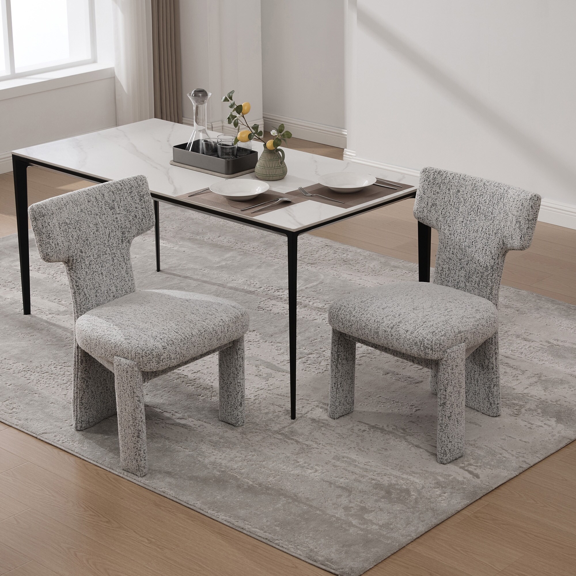 Upholstered Chenille Dining Chair with Rubberwood Legs and Armless Curved Back,Set of 2