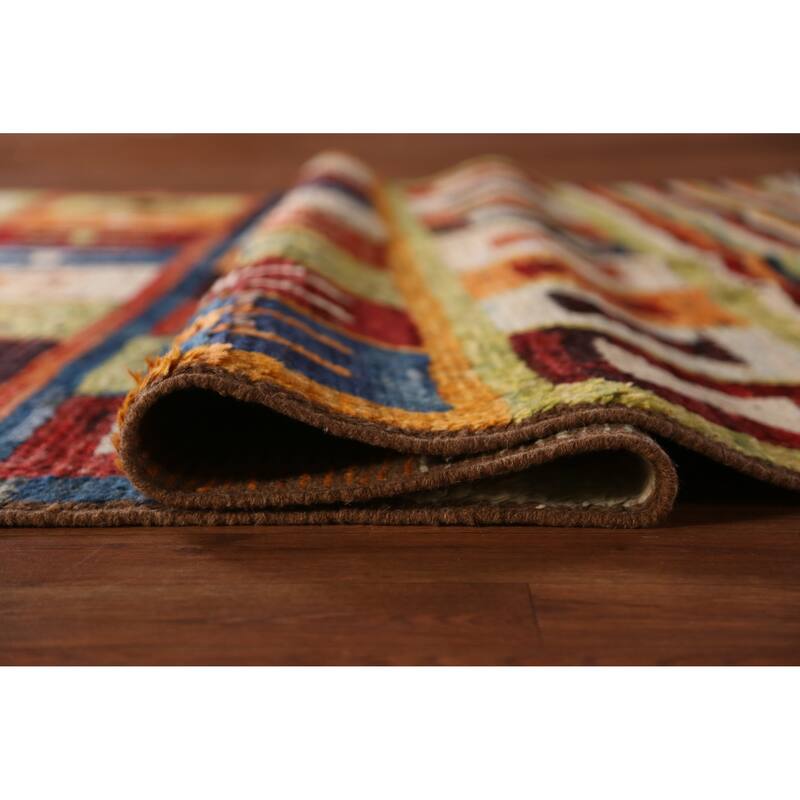 Striped Geometric Moroccan Oriental Area Rug Hand-Knotted Wool Carpet - 6'8" x 9'7"