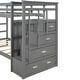 preview thumbnail 9 of 7, Gray Twin Solid Pine Bunk Bed with Trundle, Staircase, Storage Drawers