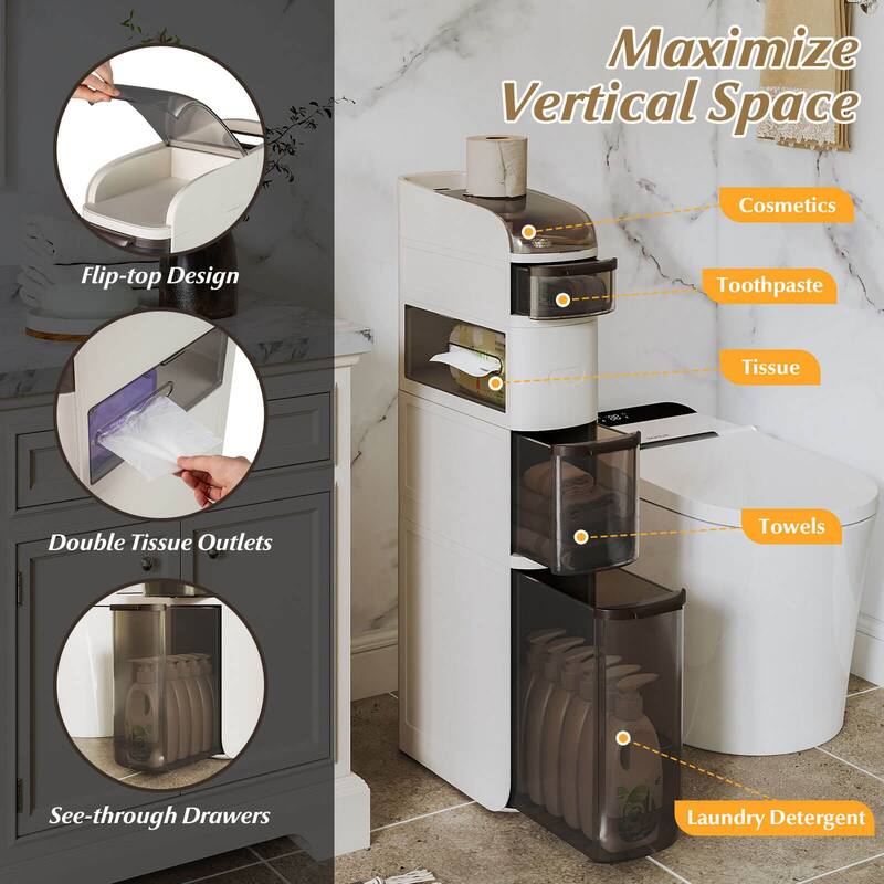 Costway 5-Tier Narrow Bathroom Storage Cabinet with Drawers Tissue Box - See Details