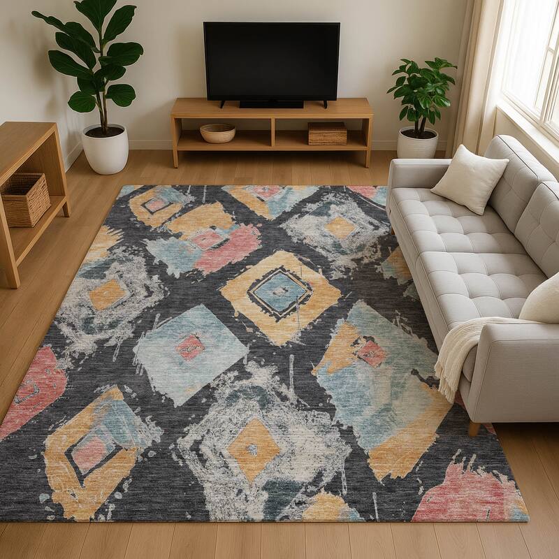 Premium Washable Super Soft Modern Diamonds Mayfield Rug - 10' x 14' - Charcoal