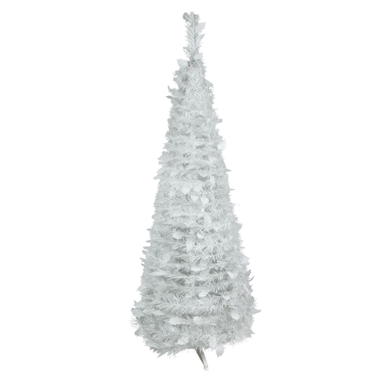 6' White Tinsel Pop-Up Artificial Christmas Tree, Unlit - 6 Foot