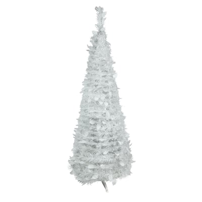 6' White Tinsel Pop-Up Artificial Christmas Tree, Unlit - 6 Foot