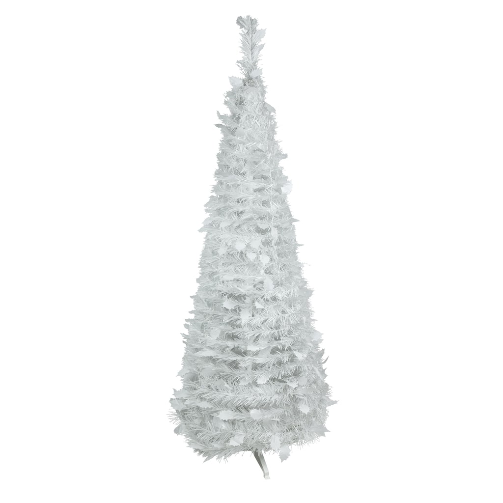 6' White Tinsel Pop-Up Artificial Christmas Tree, Unlit - 6 Foot