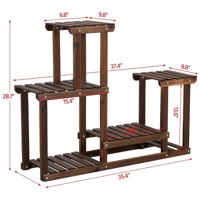 Yaheetech Tiered Wood Plant Stand 4 Tier Plant Flower Display Stand Indoors and Outdoors, Brown