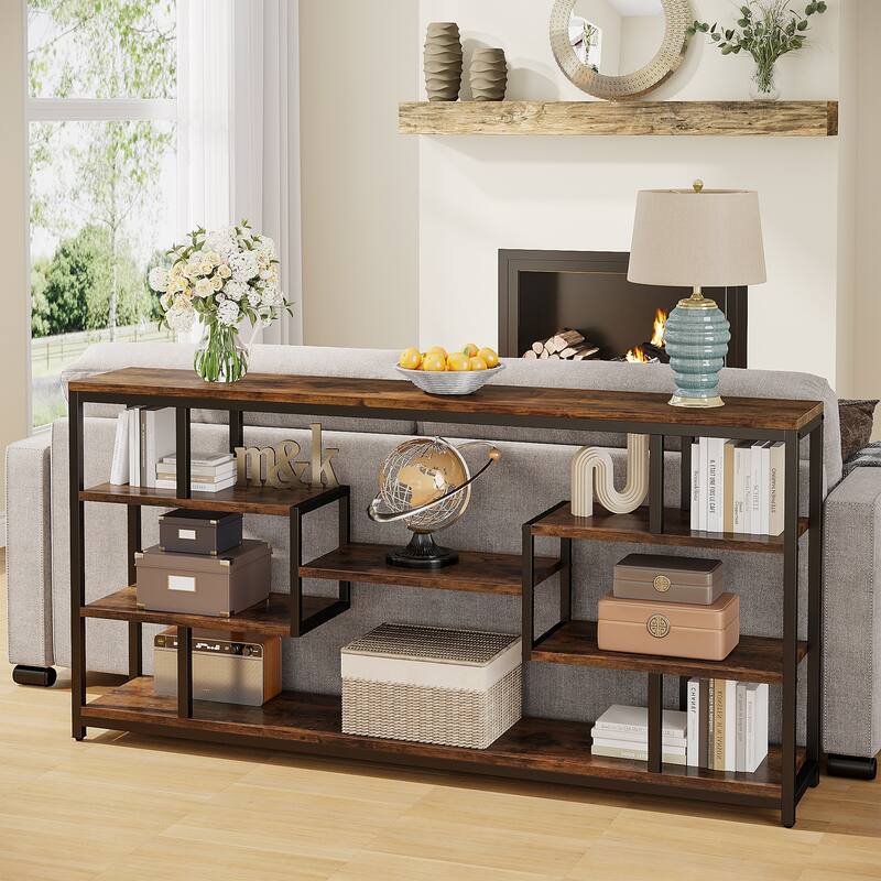 70.87 Inche Narrow Long Console Sofa Table with Storage for Entryway,7-Tier Hallyway Accent Table