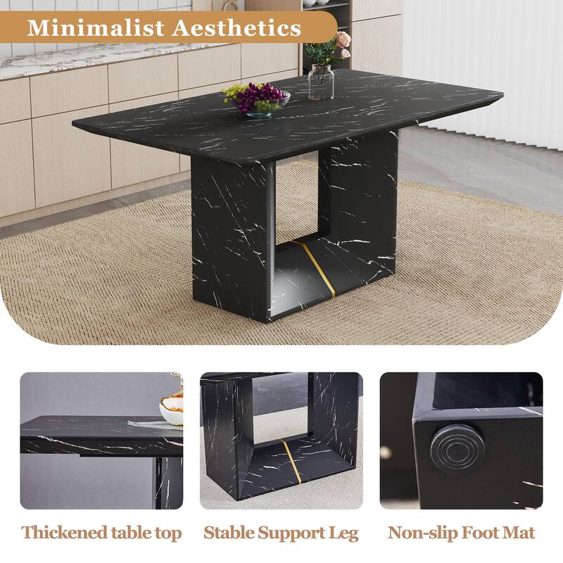 Modern Dining Table Set with Marble Pattern Top, O-Shaped Legs, Waterproof Cat Paw Leather Chairs, Non-Slip Feet