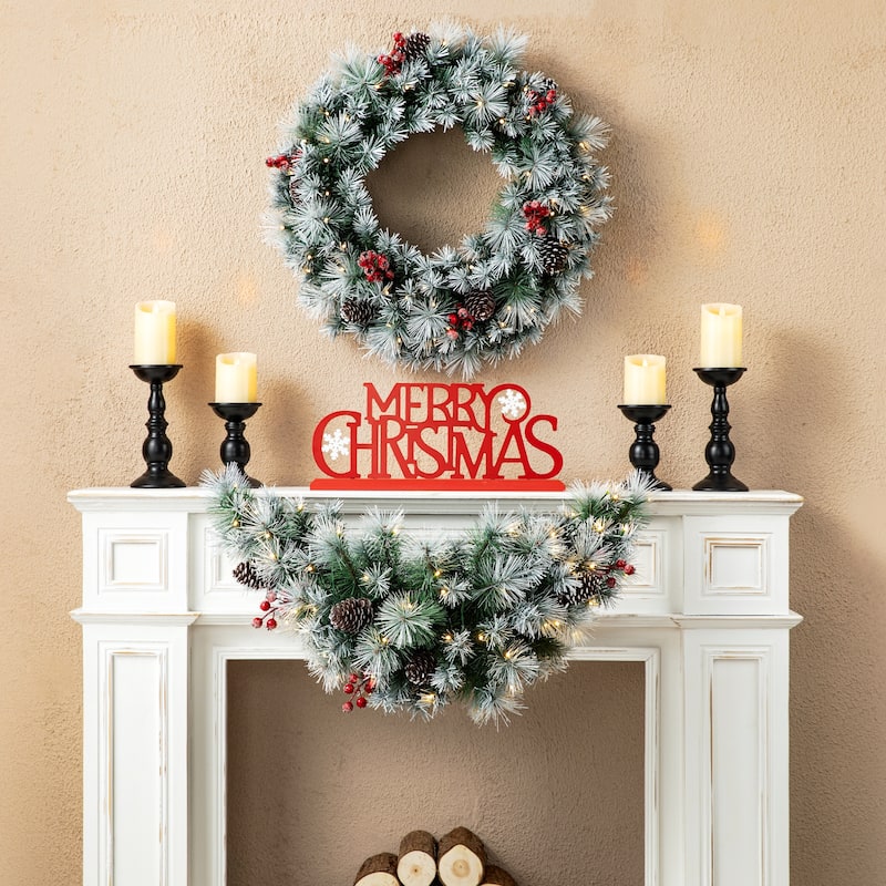 Glitzhome 3FT Pre-Lit Artificial Christmas Swag With 50 Warm White Lights and Timer