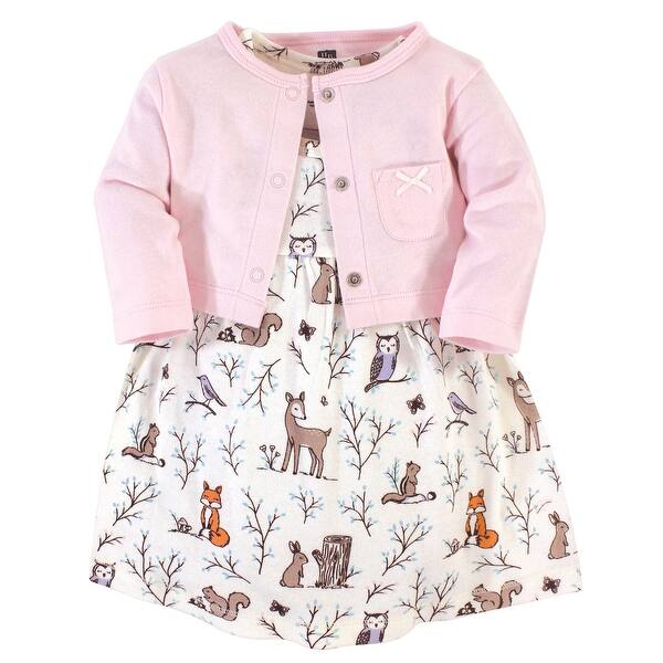 slide 1 of 1, Hudson Baby Infant and Baby Girl Cotton Dress and Cardigan 2pc Set, Enchanted Forest 0-3 Months - Enchanted Forest