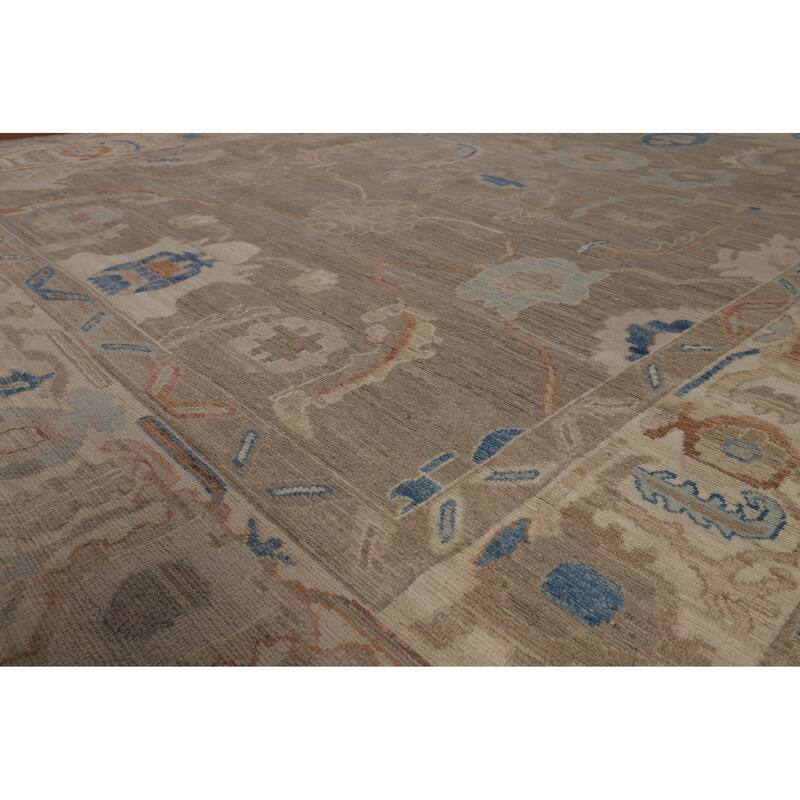 Transitional Oushak Turkish Rug Handmade Beige Oriental Wool Carpet - 9'1"x 11'9"