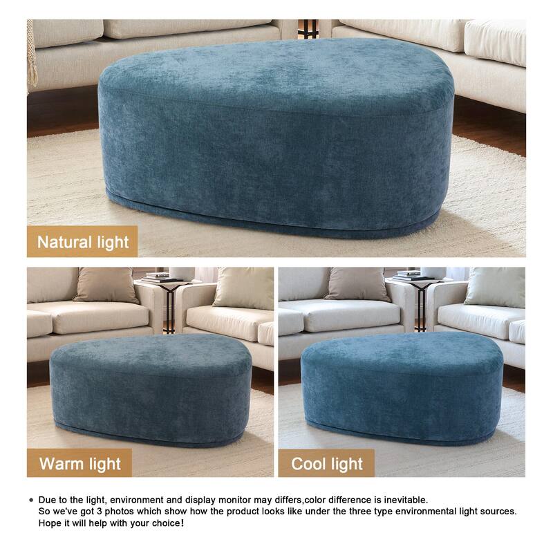 43" Rounded Triangle Upholstered Ottoman, Oversize Fabric Ottoman Footstool