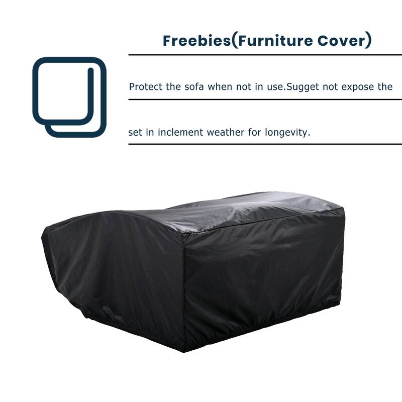 Outdoor Double Reclining Chaise Lounge with Cushions and Waterproof Cover, Adjustable Backrest and Hidden Footrest Storage