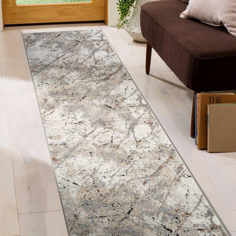 Marble Flow Area Rug - Rug for Living Room, Bedroom - Easy to Clean, Durable Polypropylene/Polyester with Jute Backing - 2' 3" x 6'