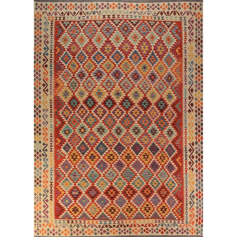 Reversable Kilim Oriental Area Rug Bedroom Flatweave Wool Carpet - 10'0"x 13'0"
