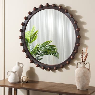 SAFAVIEH Home Lando 36-inch Walnut Round Mirror - 36"W x 2.4"D x 36"H