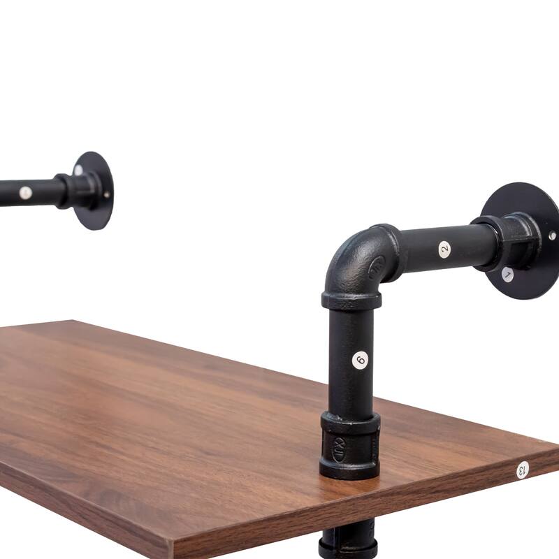 GDFStudio - Sara Industrial Wall-Mounted 3-Tier and 2-Tier Wood & Metal Floating Shelves