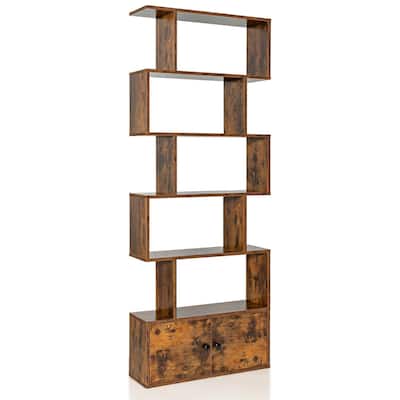 6-Tier Freestanding Modern S-Shaped Bookshelf with Storage Cabinet for Living Room and Office Use - 27.5" x 9" x 72" (L x W x H)