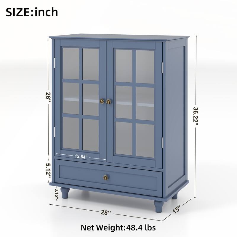 Minimalist Buffet Cabinet with Double Glass Doors and Drawer