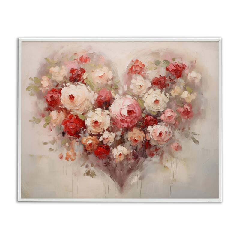 Stupell Valentine Roses Heart Framed Giclee Art Design By Arlington Prints - 30 x 24 - White