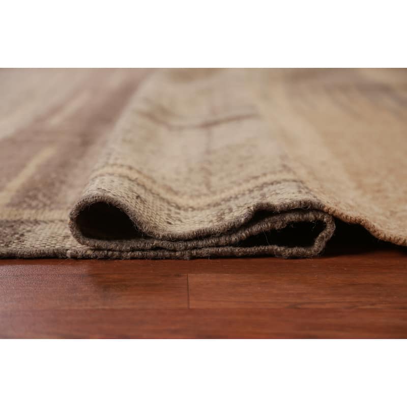 Hand Woven Oriental 100% Jute Carpet Modern Stripe Brown Kilim Area Rug - 9' 9'' X 8' 7''