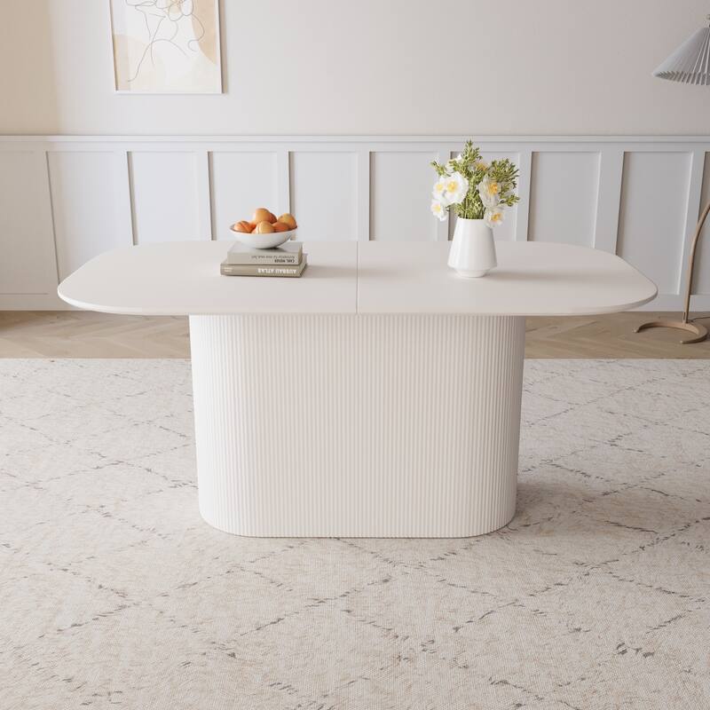 Spacious 63 Inch White MDF Dining Table Modern Industrial Design Seats 4 to 8 People Durable Easy Assembly