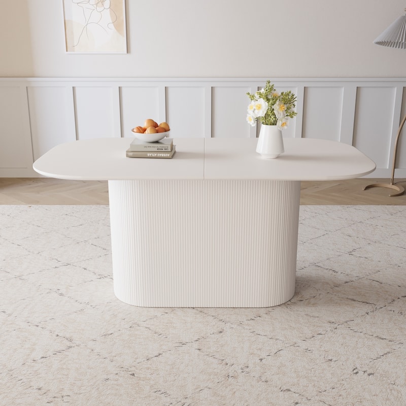 63-Inch MDF Modern Dining Table‌ – Stylish Design with Vertical Striped Legs, Thick Elegant Tabletop, Seats 4-8 People .