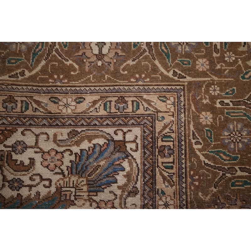 Distressed Tabriz Persian Vintage Rug Hand-Knotted Wool Carpet - 9'5" x 12'3"