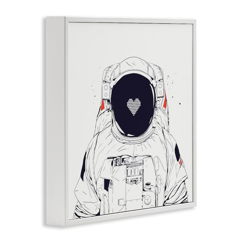 Stupell Minimal Astronaut with Heart Framed Giclee Art Design By Balazs Solti