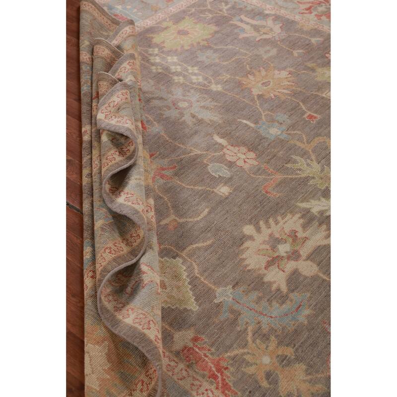 Hand Knotted Oriental 100% Wool Carpet Transitional All-Over Brown Oushak Area Rug - 9' 11'' X 8' 3''