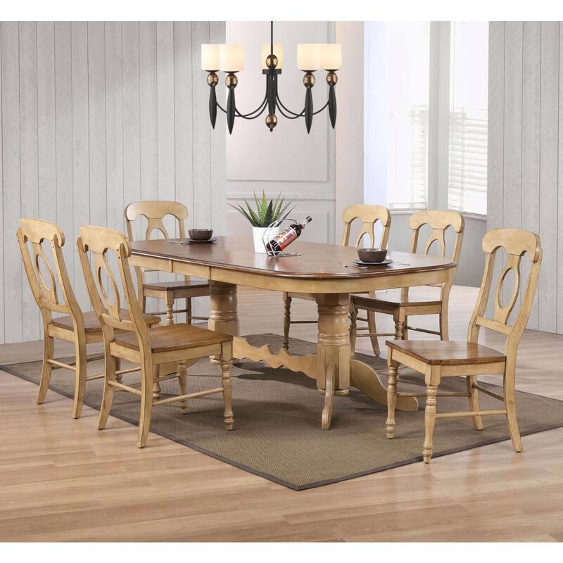 Extendable Dining Set 96" Oval Table, 7 Piece Dining Room Set, Seats 10, Coastal Style
