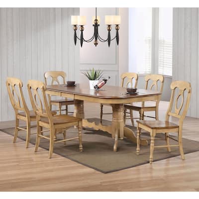 Extendable Dining Set 96" Oval Table, 7 Piece Dining Room Set, Seats 10, Coastal Style