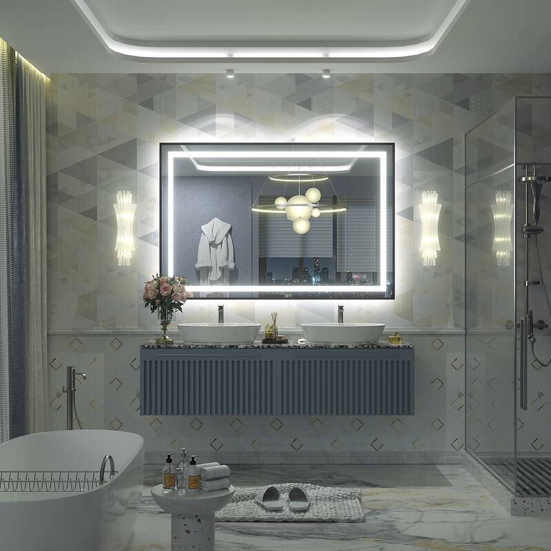 Black Metal Framed LED Front Light and Backlit Anti-Fog Wall Bathroom/ Vanity Mirror