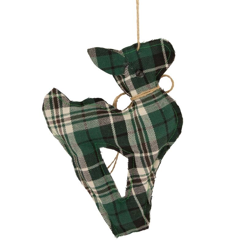 Plaid Deer with Pine Christmas Ornament - 7.75" - Green