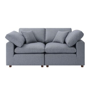 Grey Linen Fabric Loveseat 2 Seater Modular Sofa w/ Removable Cushions ...