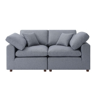 Modern Loveseat Upholstered Sofa, Linen Fabric Couch Tufted Loveseat ...