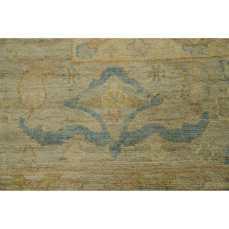 Handmade Gray Oushak Vegetable Dye Area Rug, Floral Geometric Carpet - 11' 9'' X 9' 2''