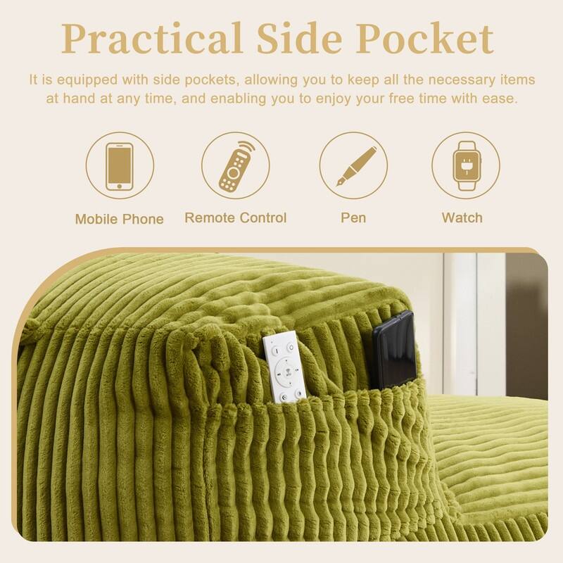 Corduroy Upholstered Lounger Large Ergonomic Support Compressed Bean Bag Sofa with Ottoman
