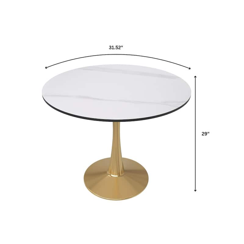 Bristol 31" Round Dining Table for 4 with Sintered Stone Tabletop in Gold Steel Base for Kitchen & Dining Room