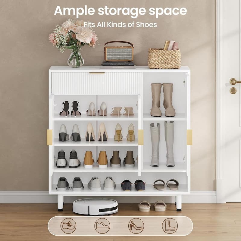 Shoe Storage Cabinet Shoe Organizer 3 Adjustable Shelves Metal Legs