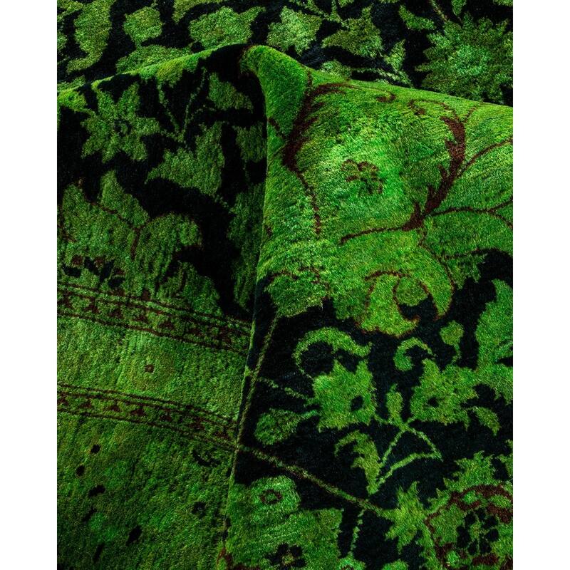 Overton Hand Knotted Wool Vintage Inspired Modern Contemporary Overdyed Green Area Rug - 8' 4" x 10' 0"