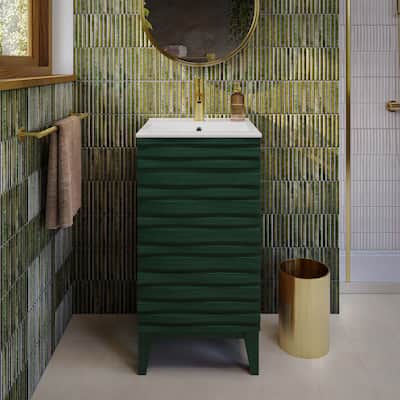 Cascade 18" Freestanding Bathroom Vanity In Green Oak With Sink Top - 18