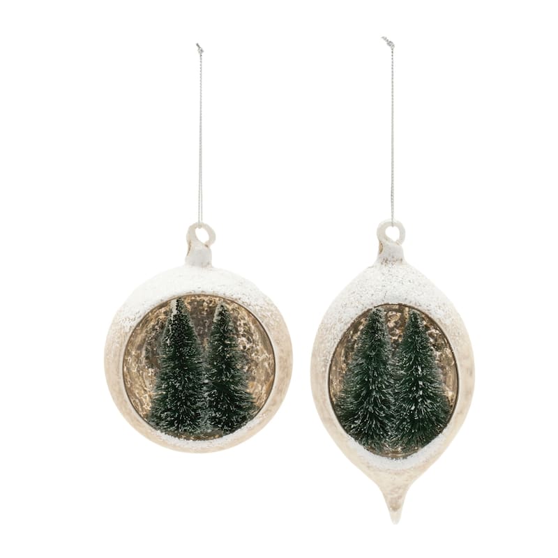 Mercury Glass Christmas Ornaments - 5.5" - White and Green - 6ct