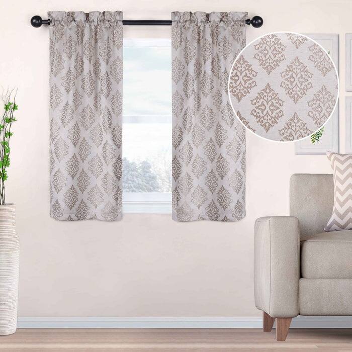 Superior Venetian Damask Jacquard Embroidered Washable Curtains, Set of 2 - 52" x 63" - Brass