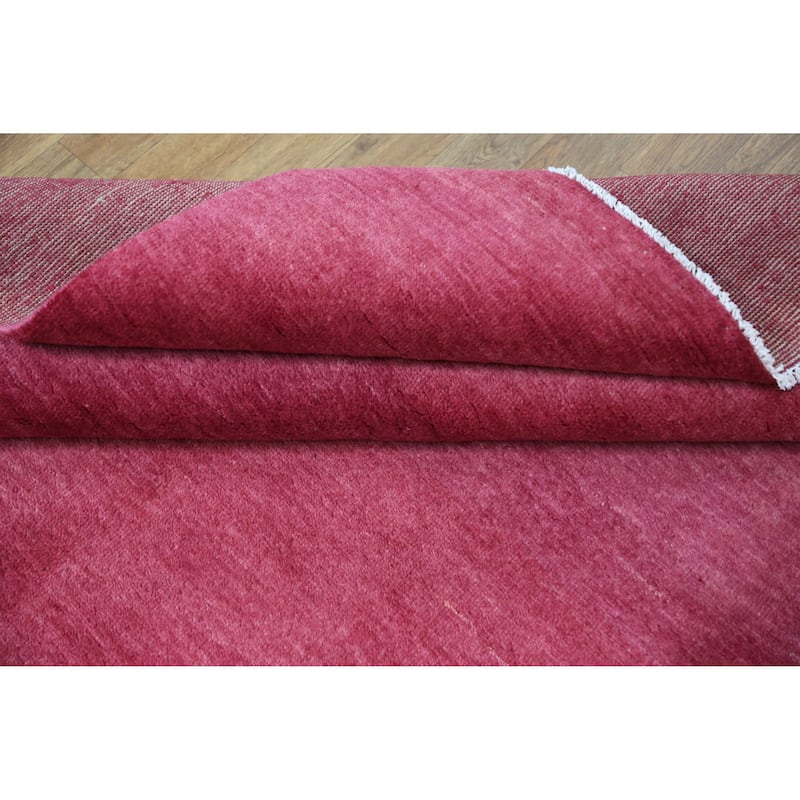 Hand Knotted Oriental 100% Wool Carpet Modern Solid Pink Gabbeh Area Rug - 9' 2'' X 6' 1''