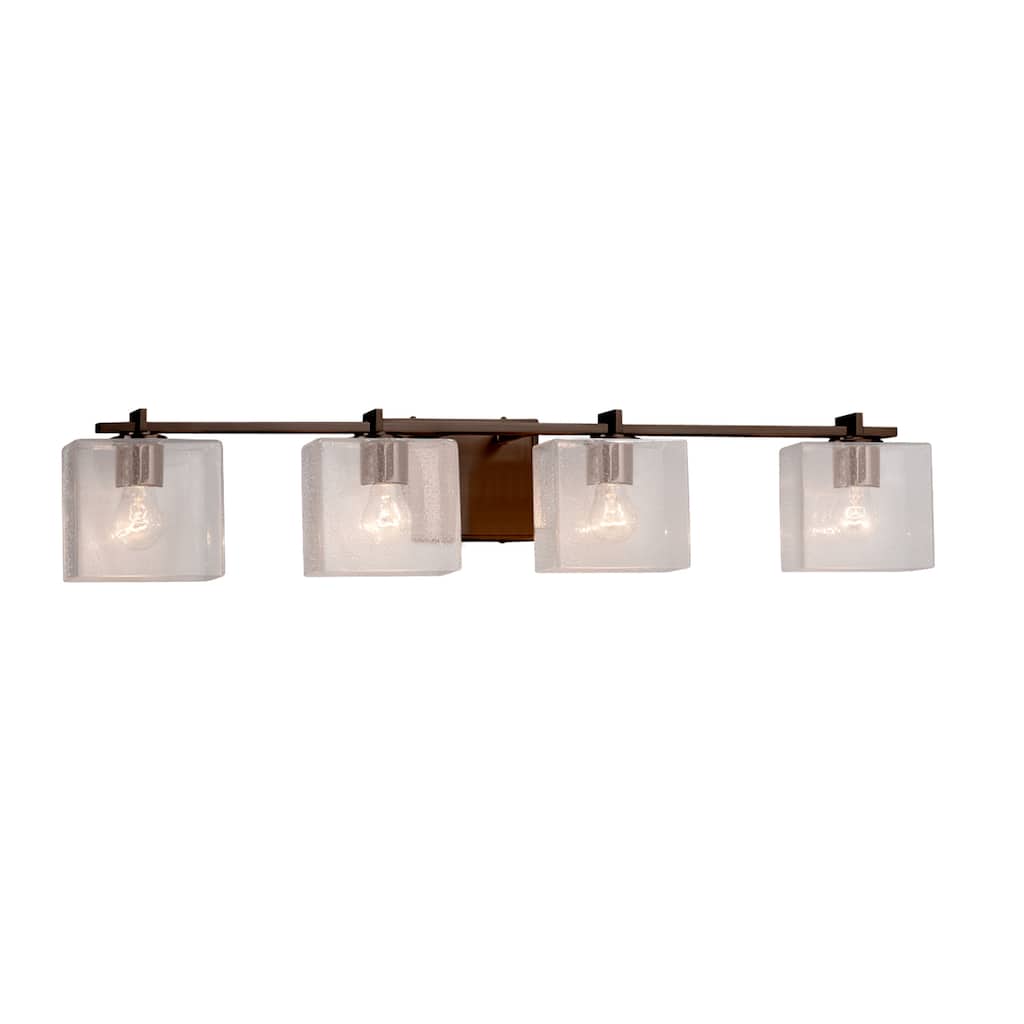 Justice Design Fusion Era 4-light Dark Bronze Bath Bar, Seeded Rectangle Shade