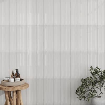 Apollo tile 2" x 16" Horizonte Glossy Snow White Ceramic Tile (10.76 sq ft/case) - 50 Pack