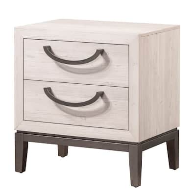 Vice 25 Inch Nightstand, Wood Frame, 2 Drawers, Metal Handles, Beige, Brown