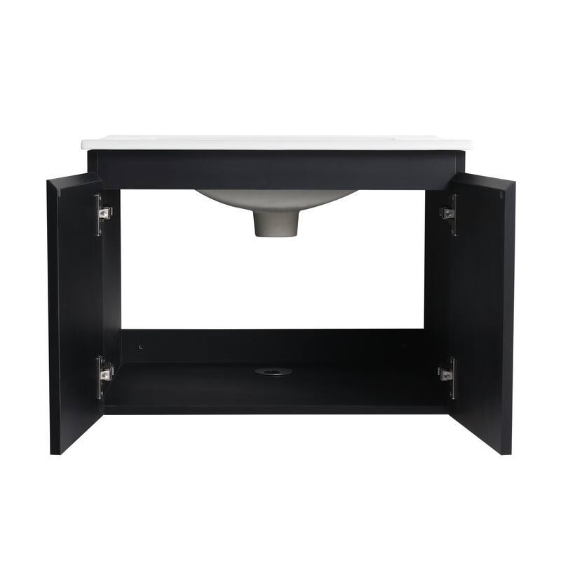 Plywood Wall Mounting Bathroom Vanity Set in Black with Integrated Ceramic Sink - 48" x 18" x 17"