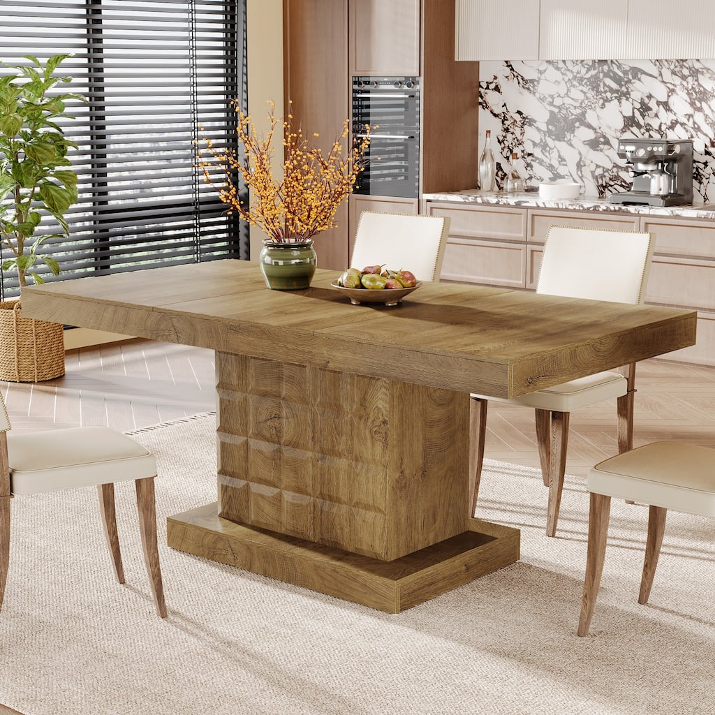 63'' Dining Table for 4-6, Farmhouse Wooden Rectangular Dinner Table